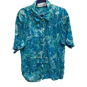 Fitting Image women’s cotton button up blouse shirt blue floral size 22/24